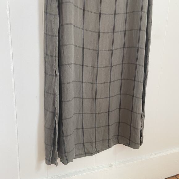 NWT Maxi Dress XL Gray Windowpane Plaid Tencel Sleeveless Side Slit Minimalist - Picture 6 of 8